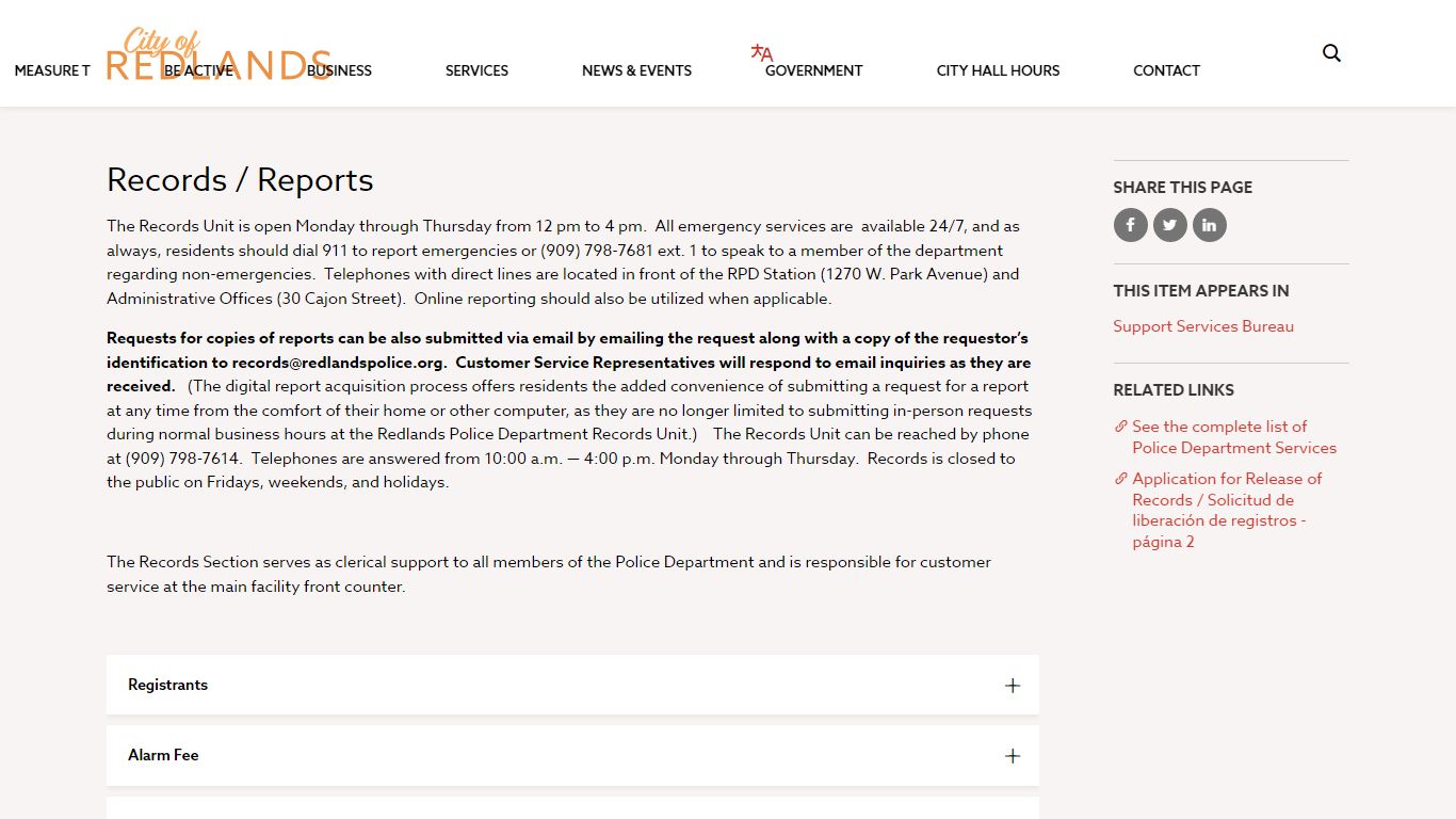 Records / Reports - City of Redlands