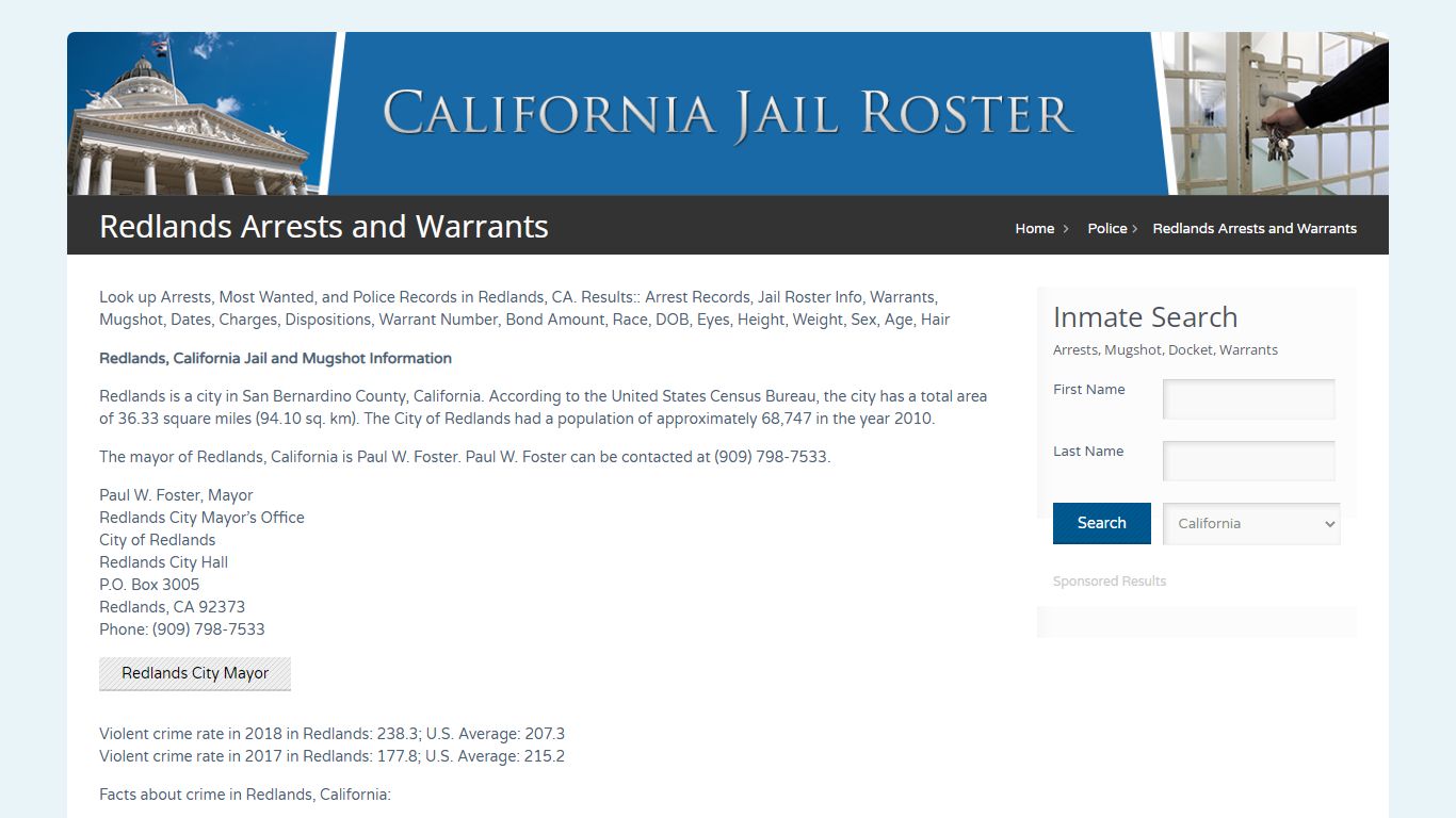 Redlands Arrests and Warrants | Jail Roster Search
