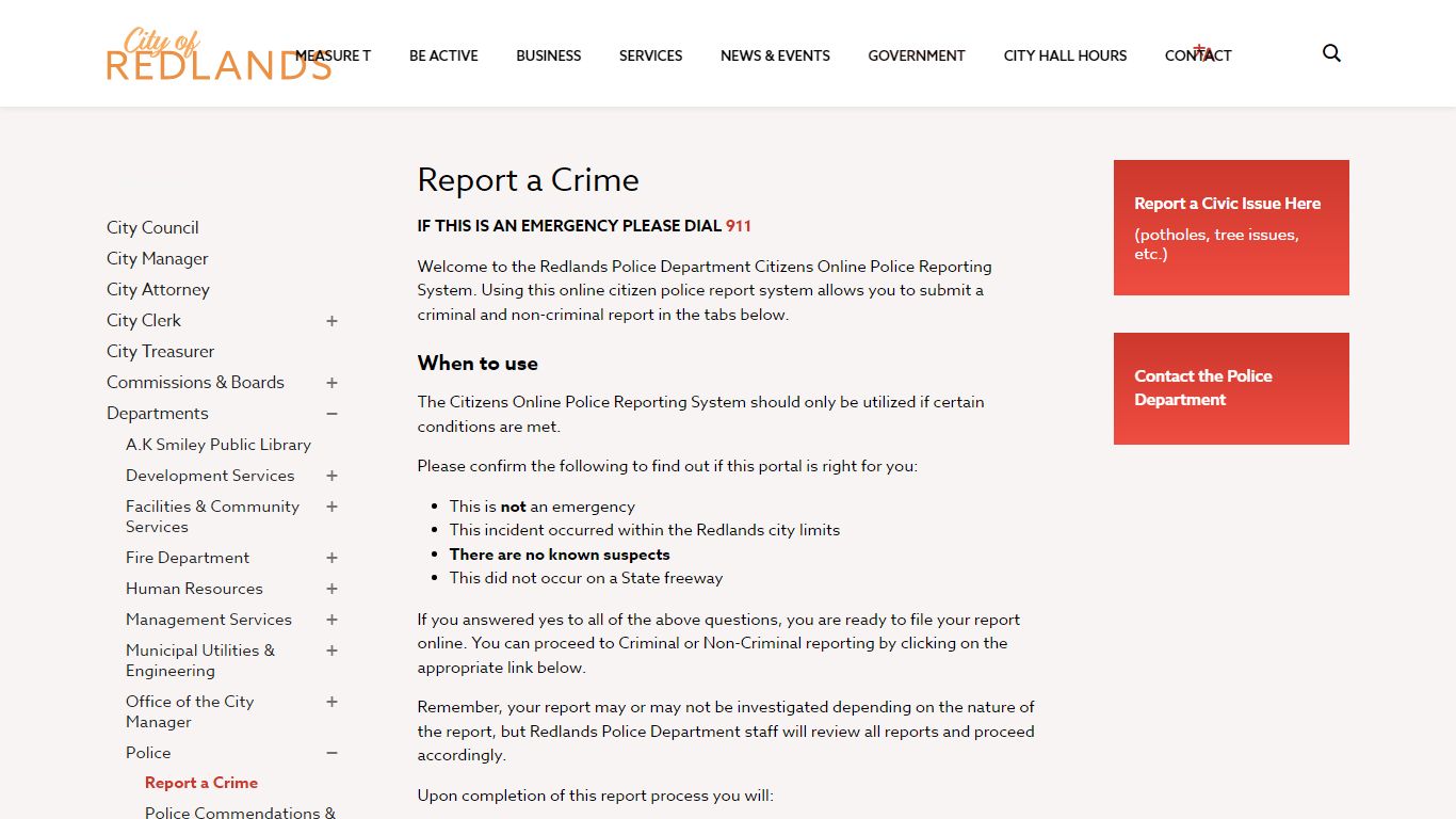 Report a Crime - City of Redlands